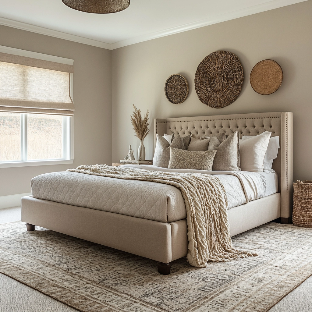 beige farmhouse bedroom 39