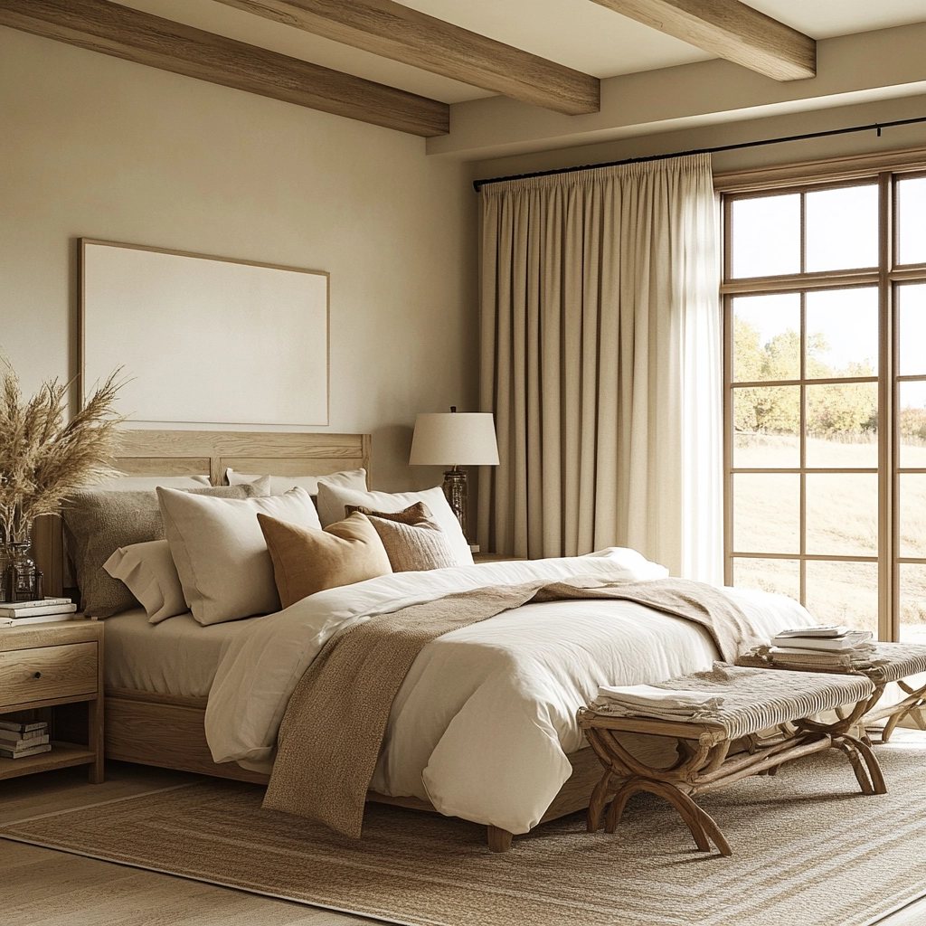 beige farmhouse bedroom 78