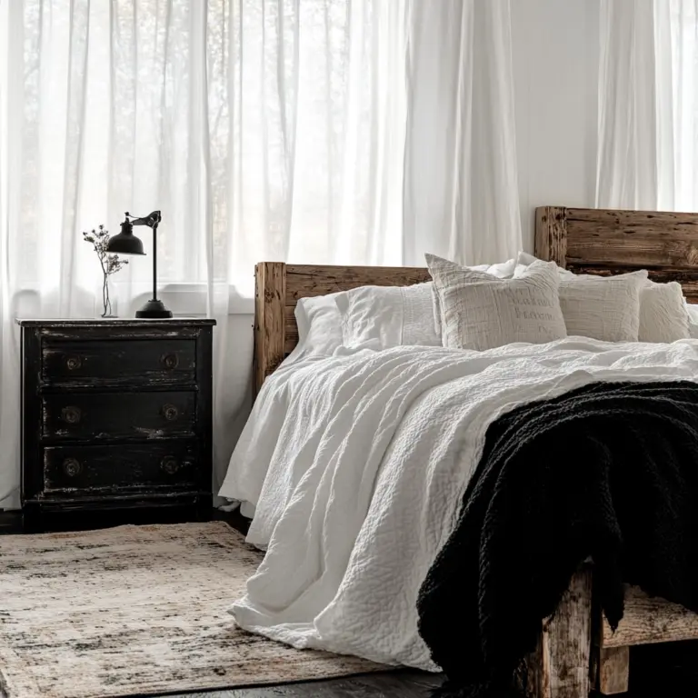 black and white farmhouse bedroom 1