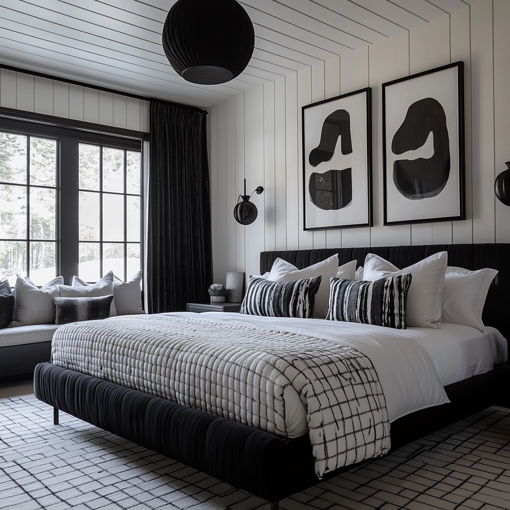 black and white farmhouse bedroom 14