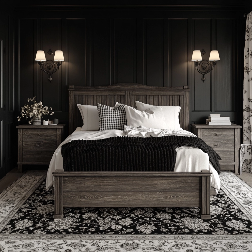 black and white farmhouse bedroom 46