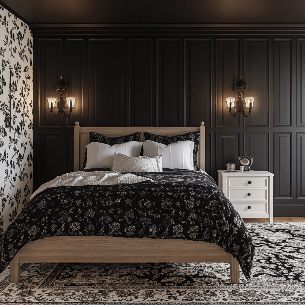 black and white farmhouse bedroom 47
