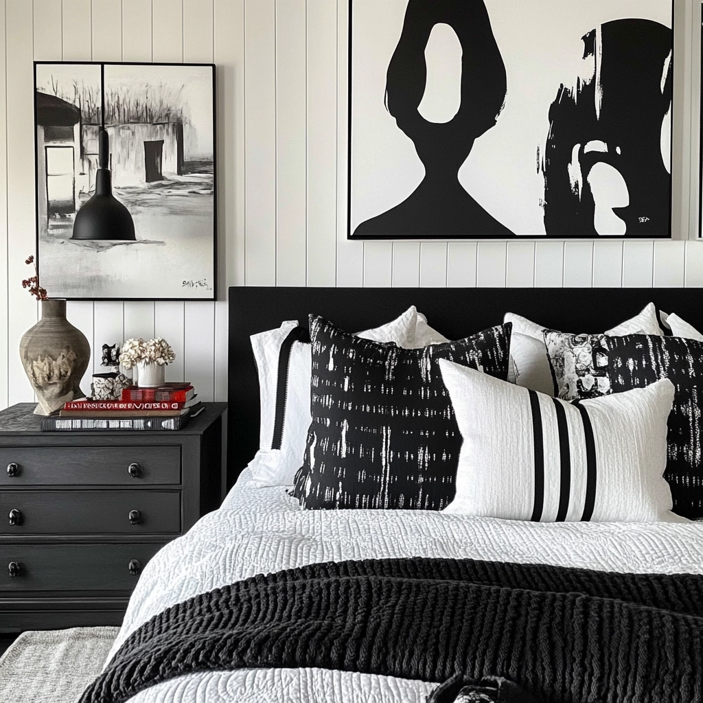 black and white farmhouse bedroom 55