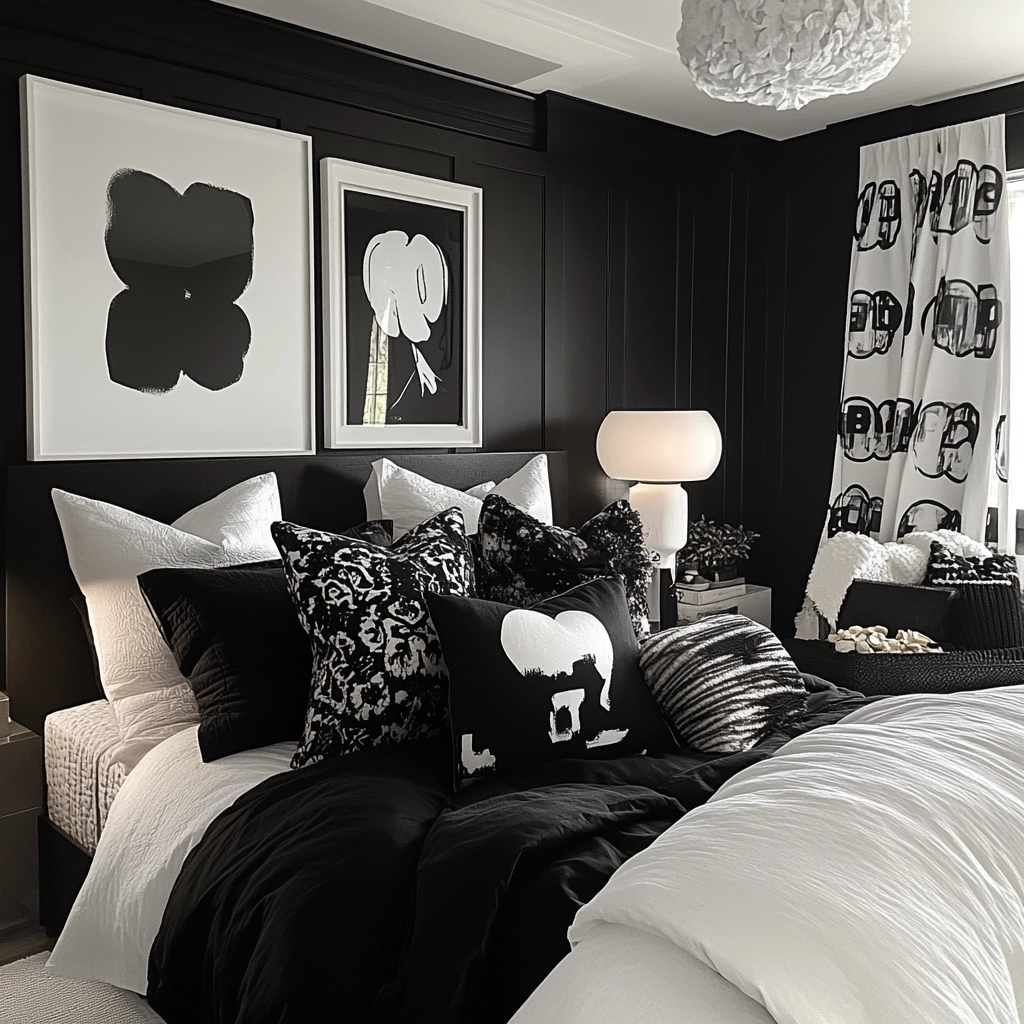 black and white farmhouse bedroom 56