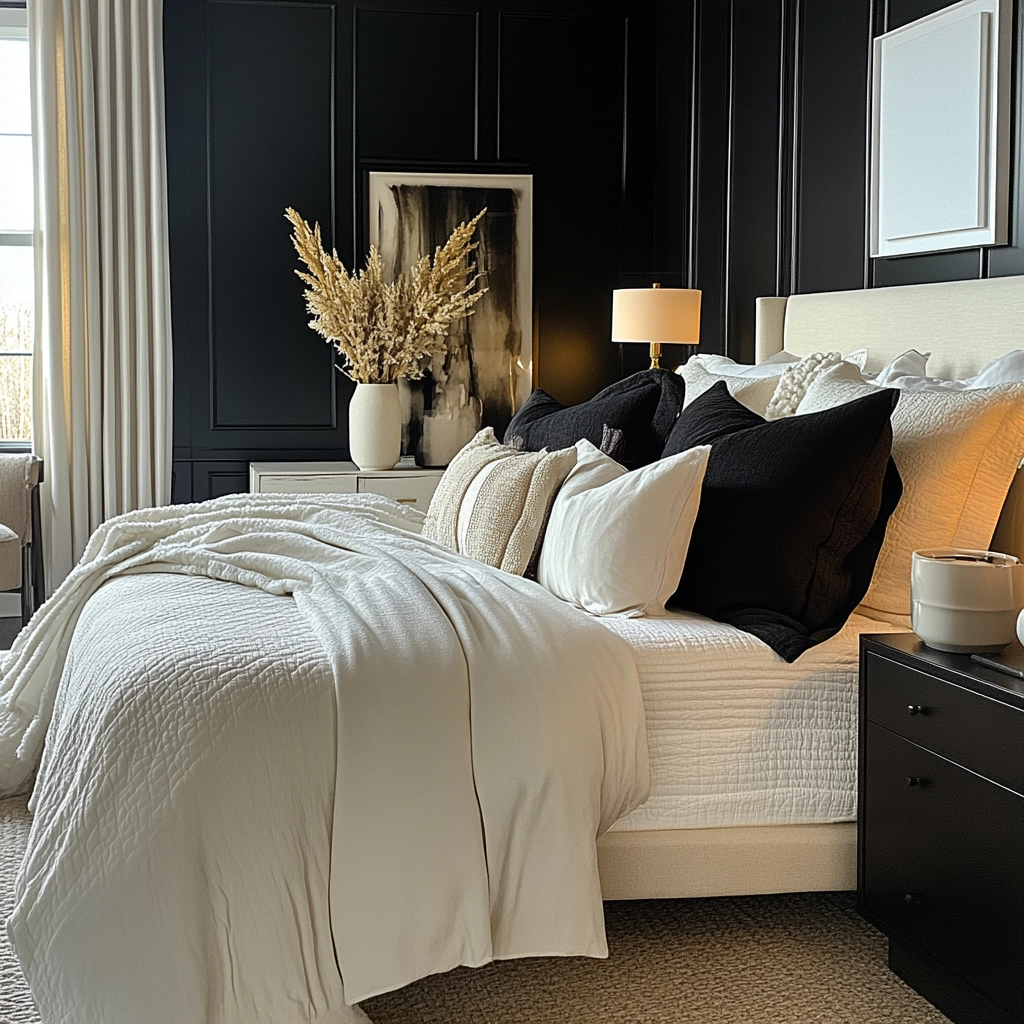 black and white farmhouse bedroom 70