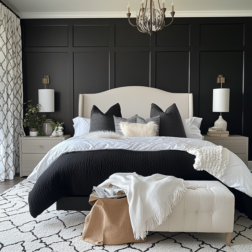 black and white farmhouse bedroom 72
