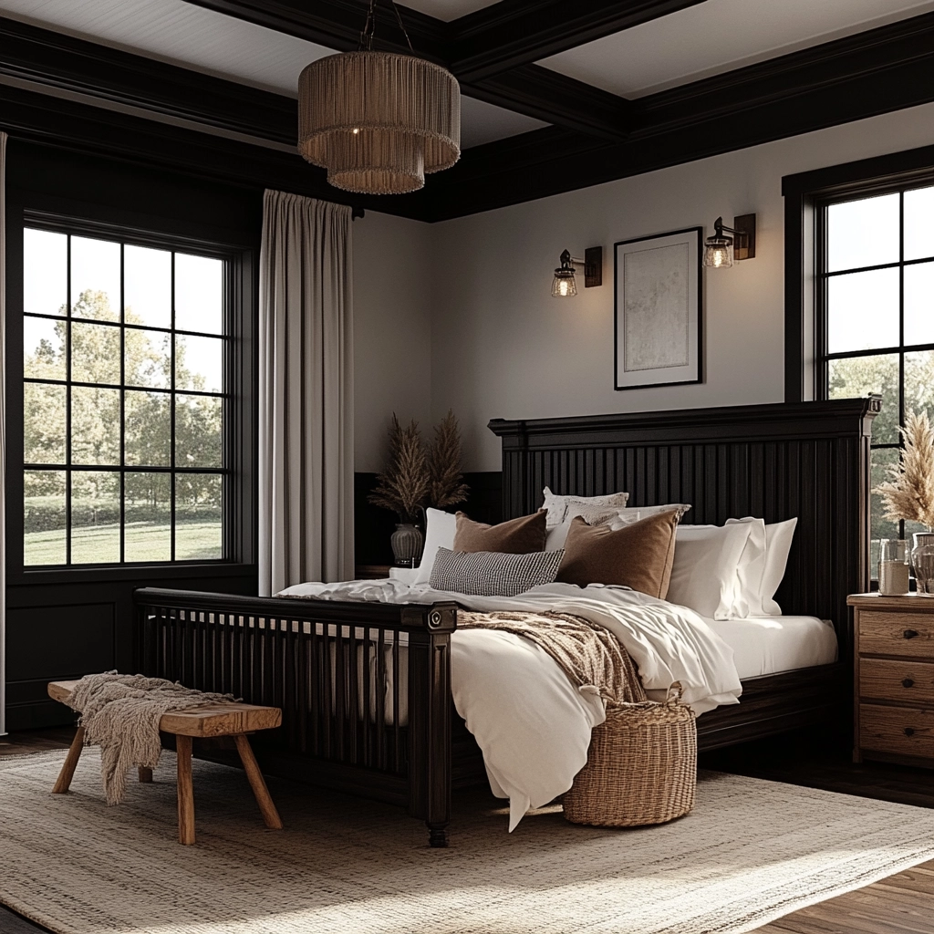black and white farmhouse bedroom 76