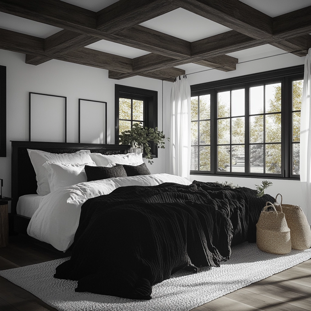 black and white farmhouse bedroom 77