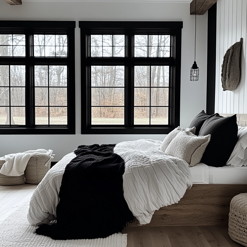 black and white farmhouse bedroom 78