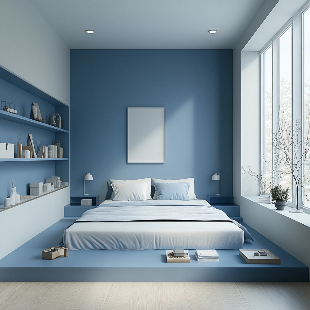 blue and white farmhouse bedroom 10