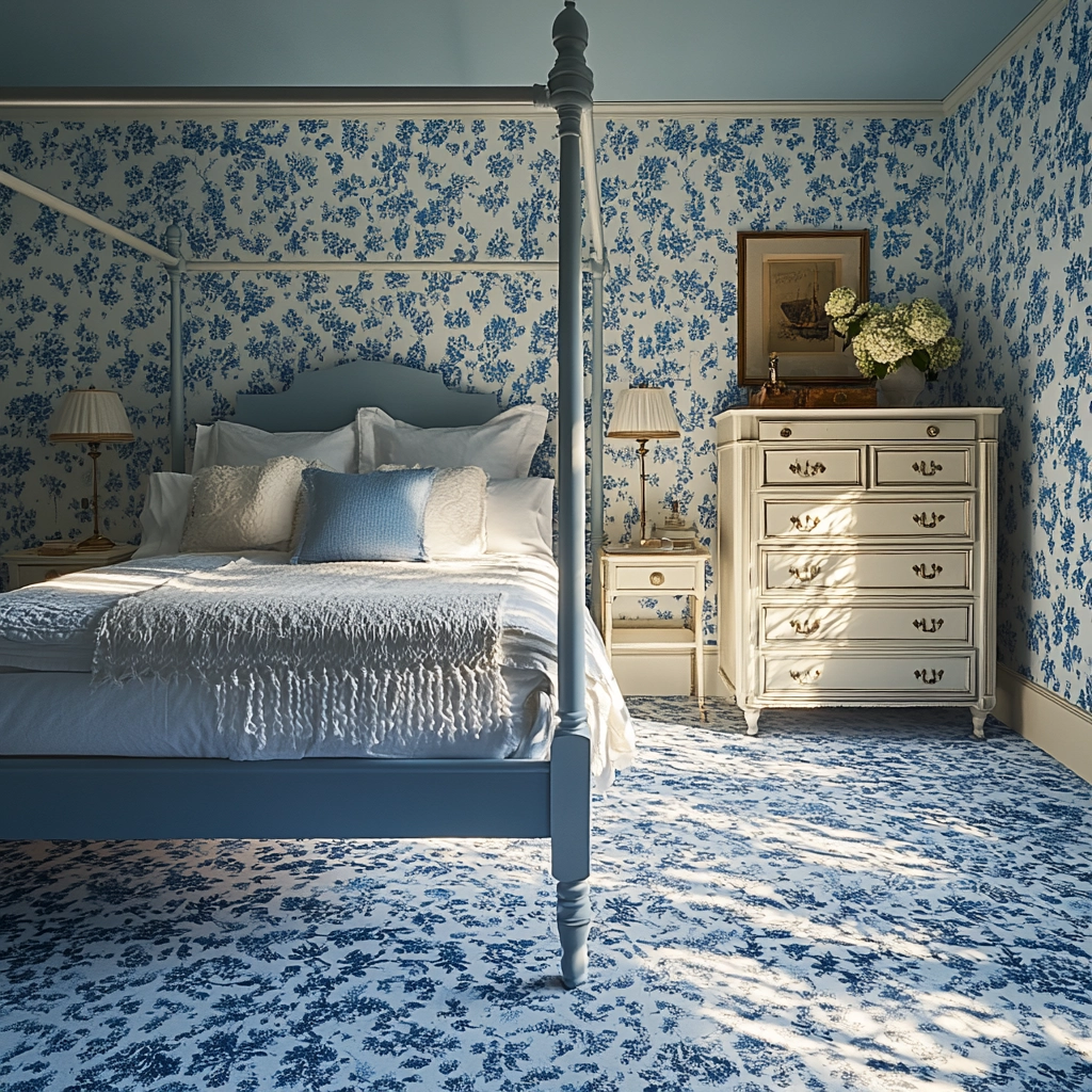 blue and white farmhouse bedroom 14