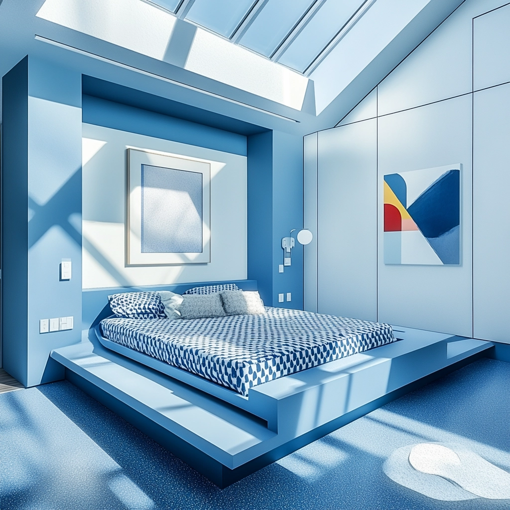 blue and white farmhouse bedroom 17
