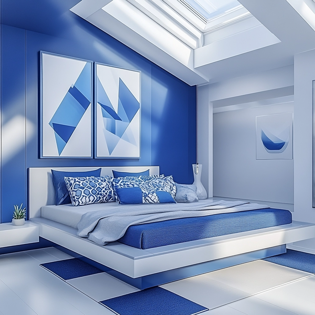 blue and white farmhouse bedroom 18