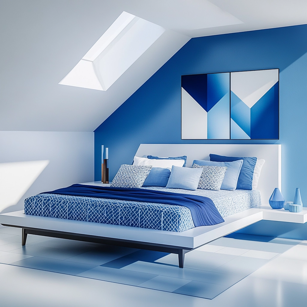 blue and white farmhouse bedroom 19