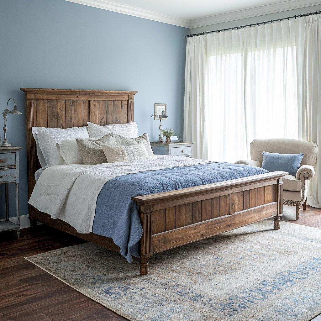 blue and white farmhouse bedroom 2