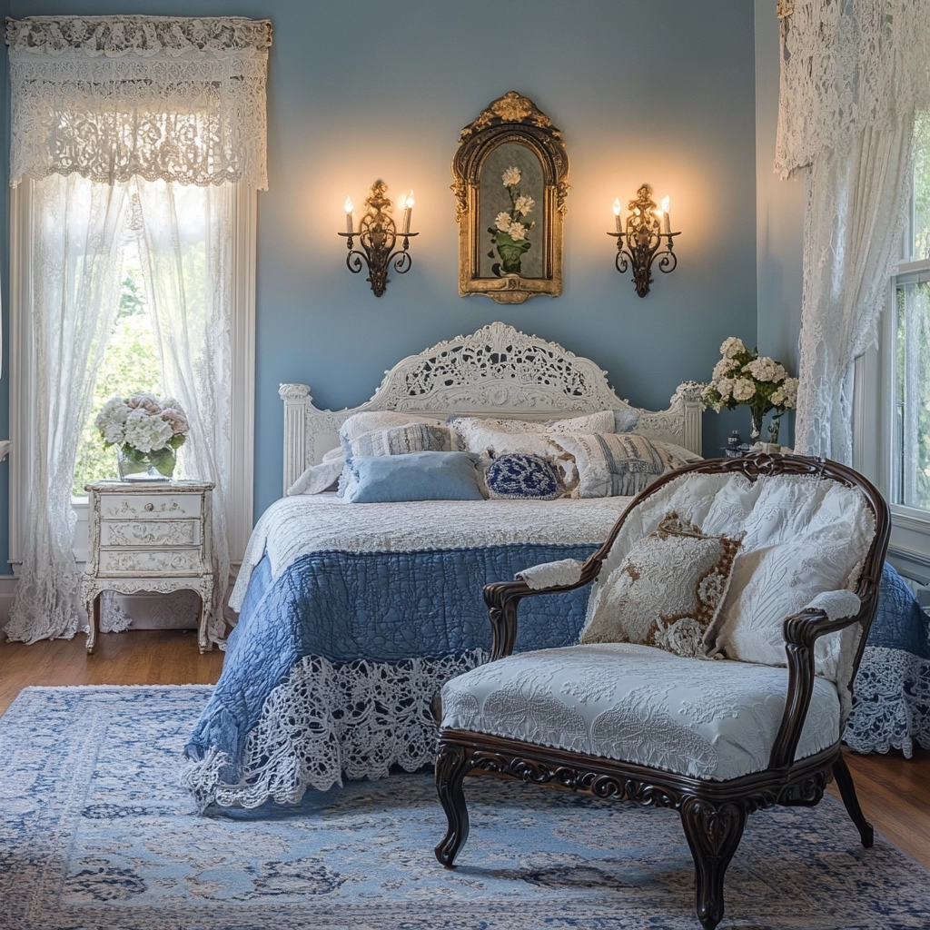 blue and white farmhouse bedroom 22