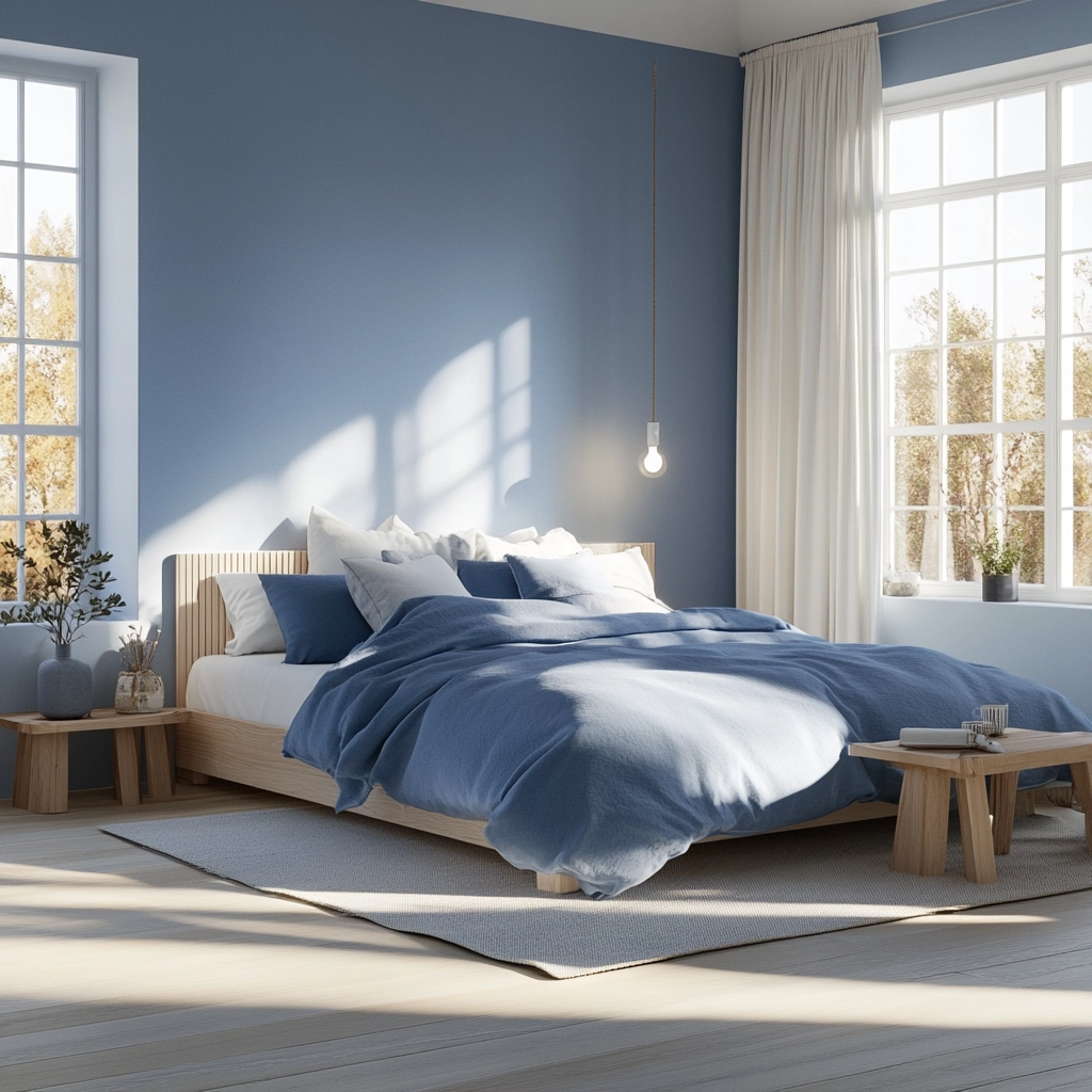 blue and white farmhouse bedroom 27