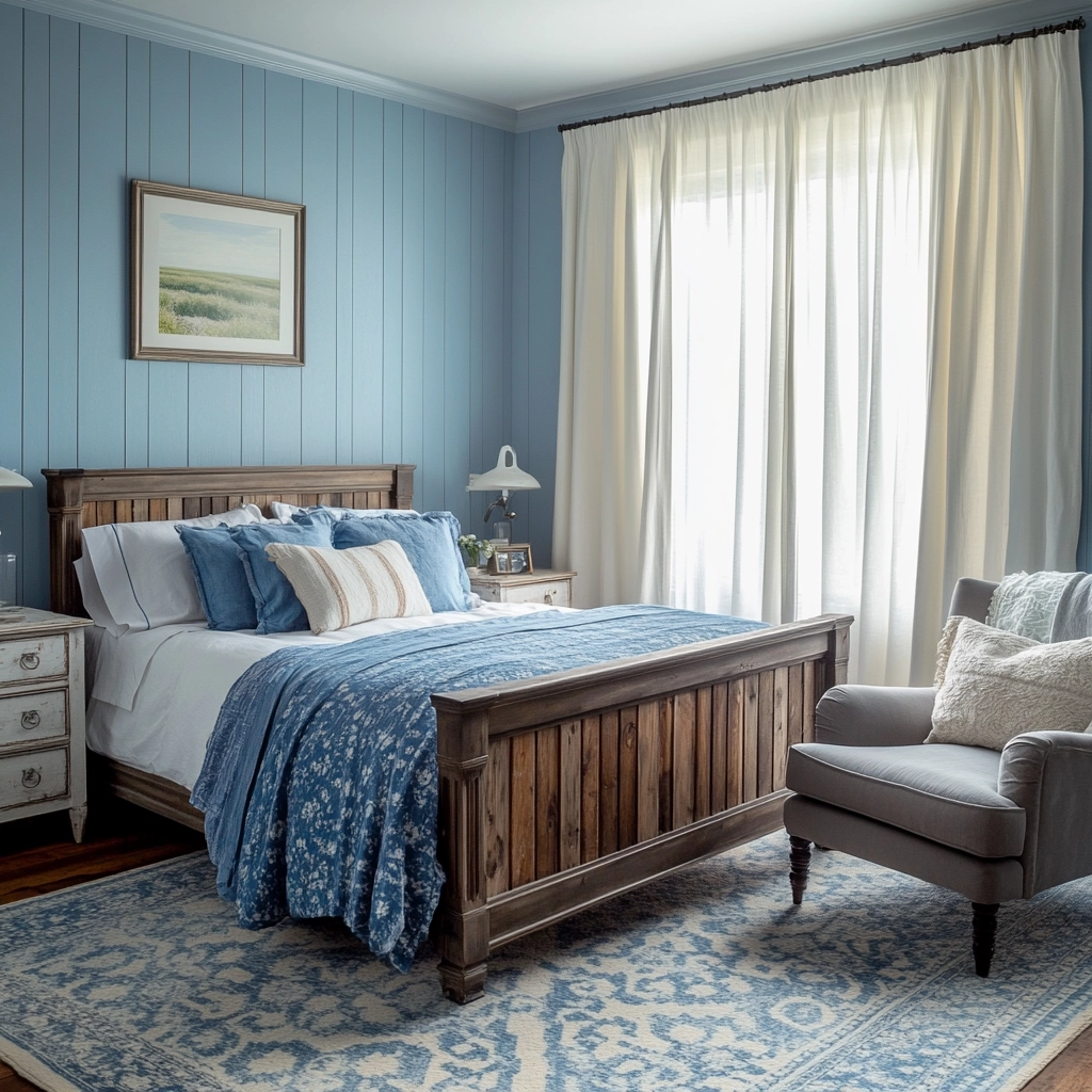 blue and white farmhouse bedroom 3