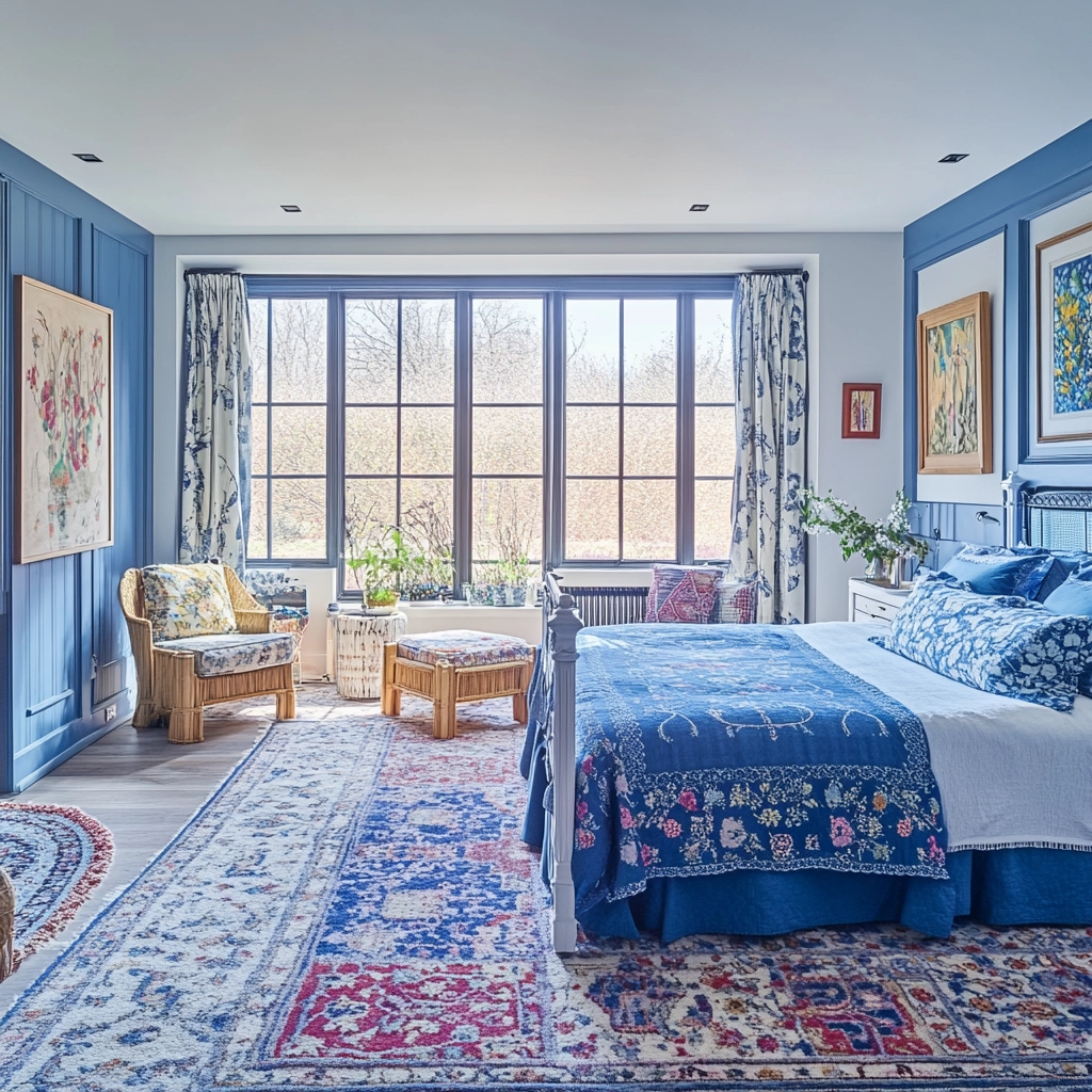 blue and white farmhouse bedroom 30