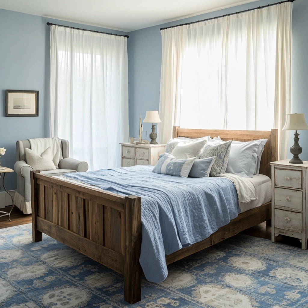 blue and white farmhouse bedroom 4