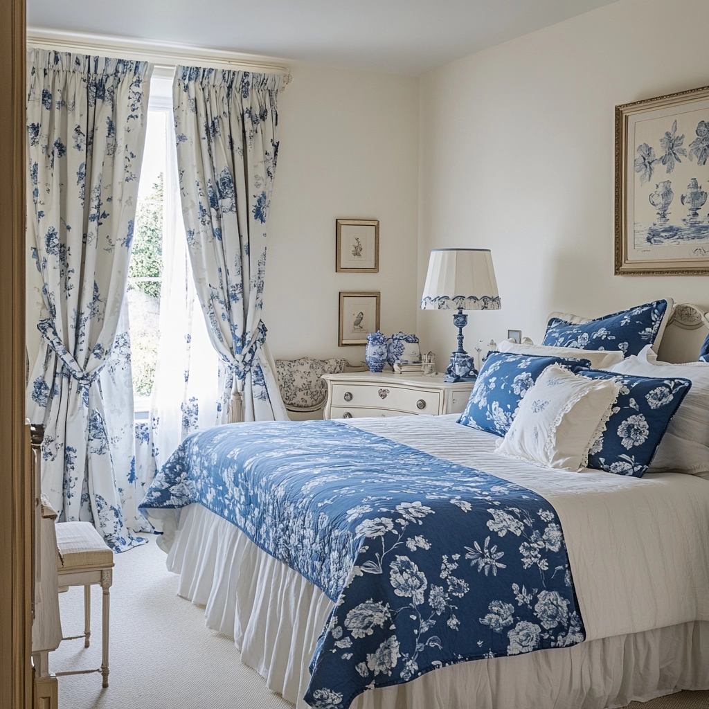 blue and white farmhouse bedroom 44