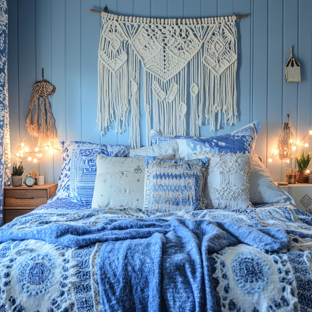 blue and white farmhouse bedroom 45