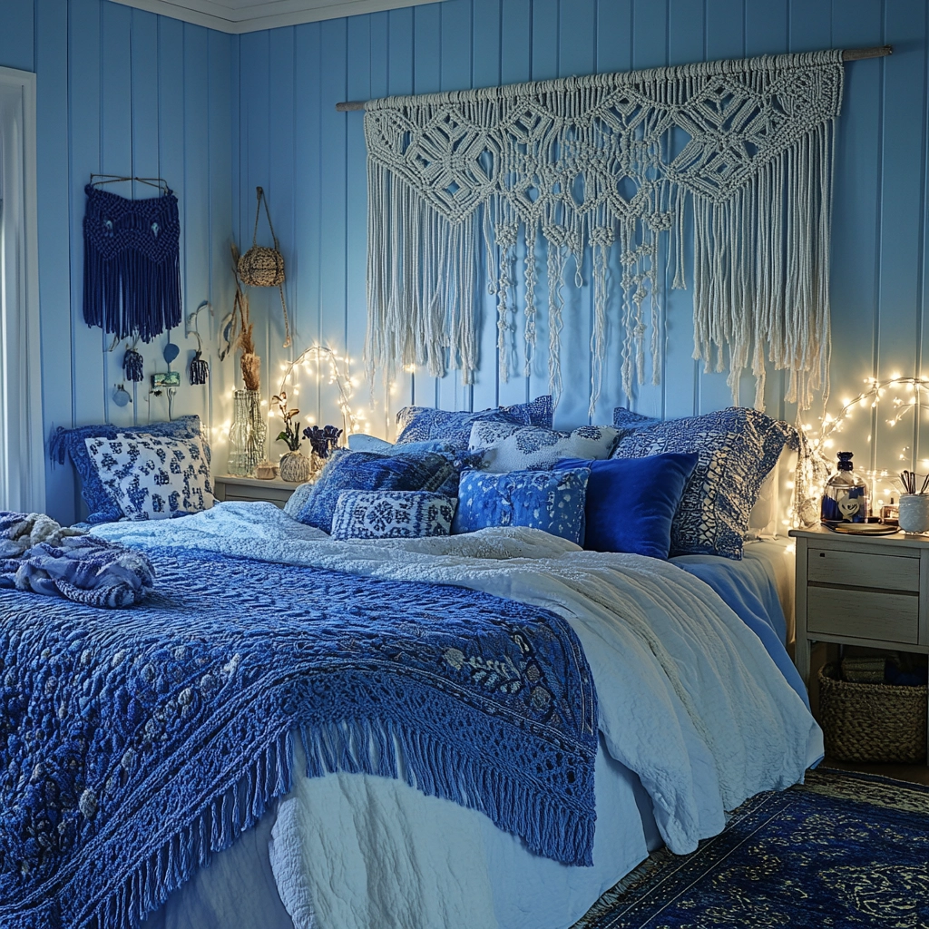 blue and white farmhouse bedroom 46