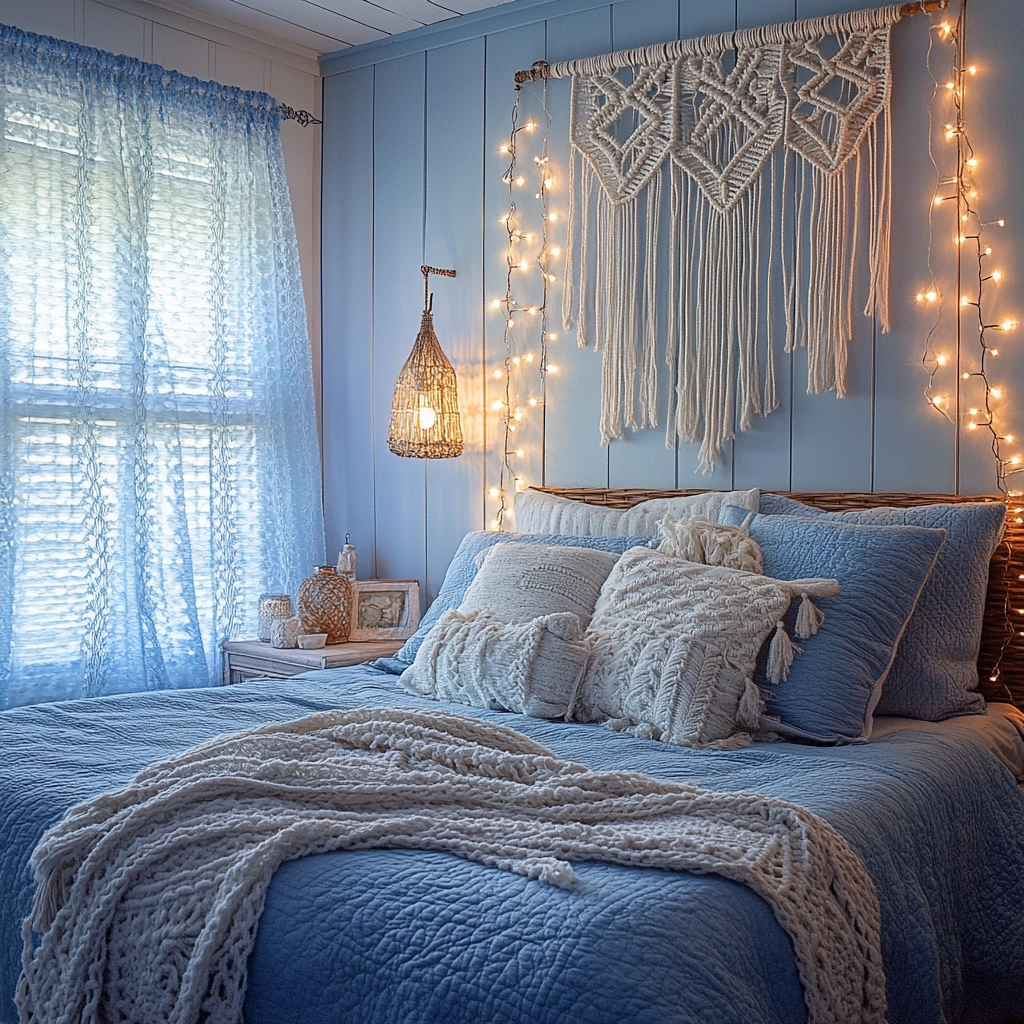blue and white farmhouse bedroom 47