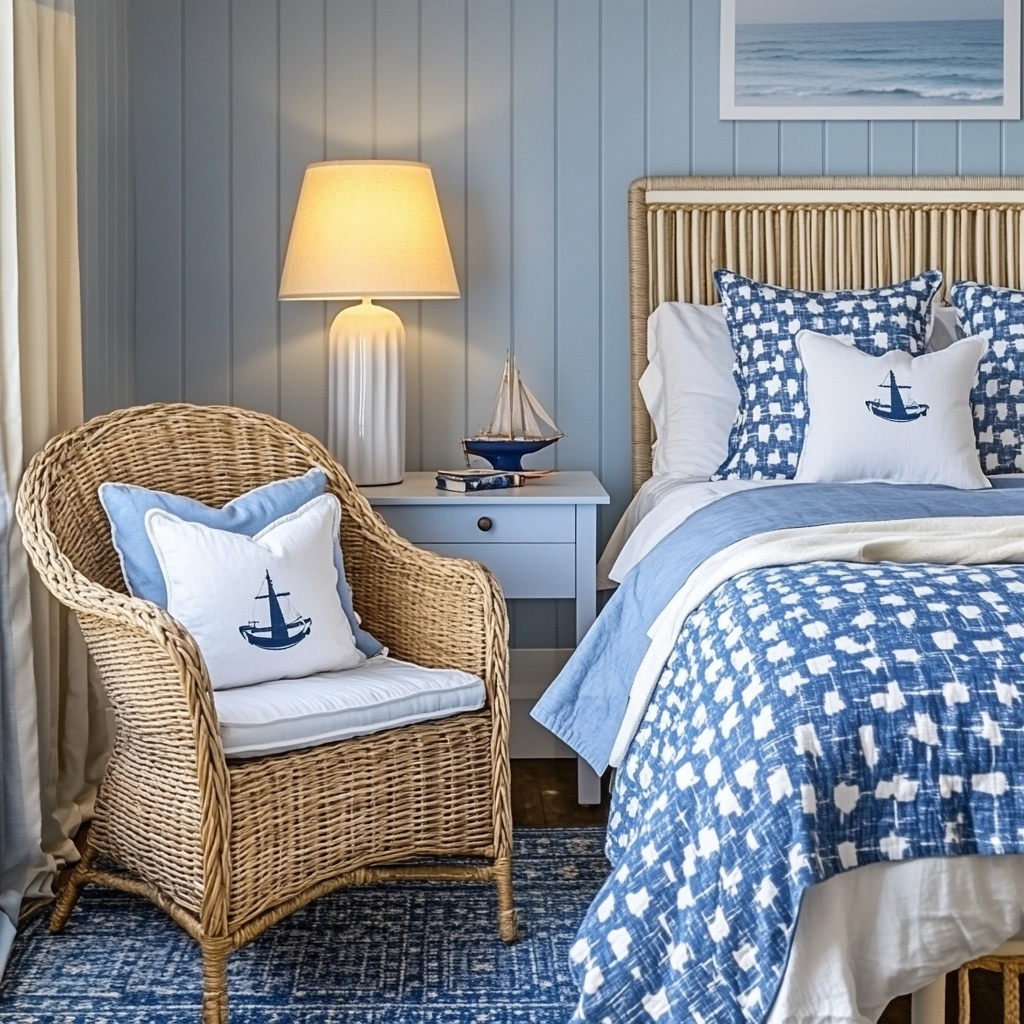 blue and white farmhouse bedroom 5