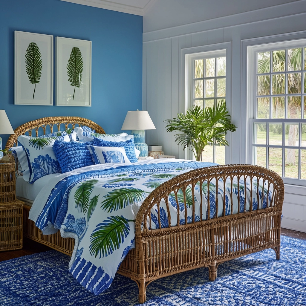 blue and white farmhouse bedroom 50