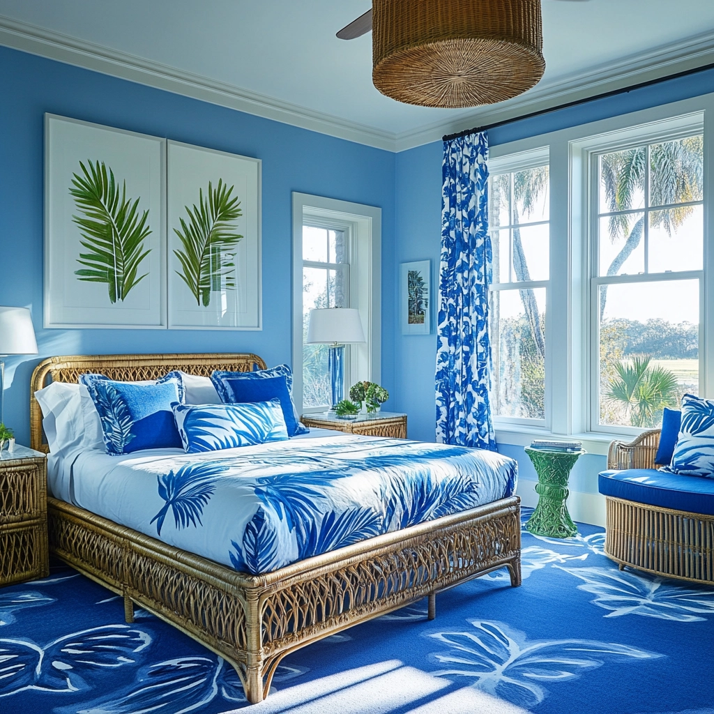 blue and white farmhouse bedroom 51
