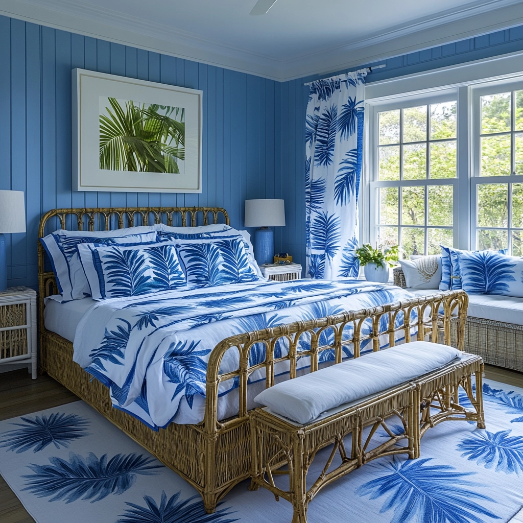 blue and white farmhouse bedroom 52
