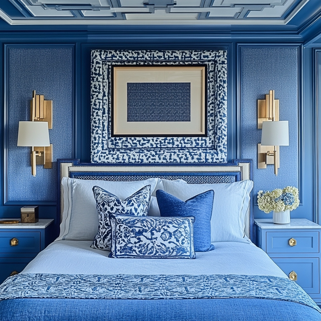 blue and white farmhouse bedroom 54