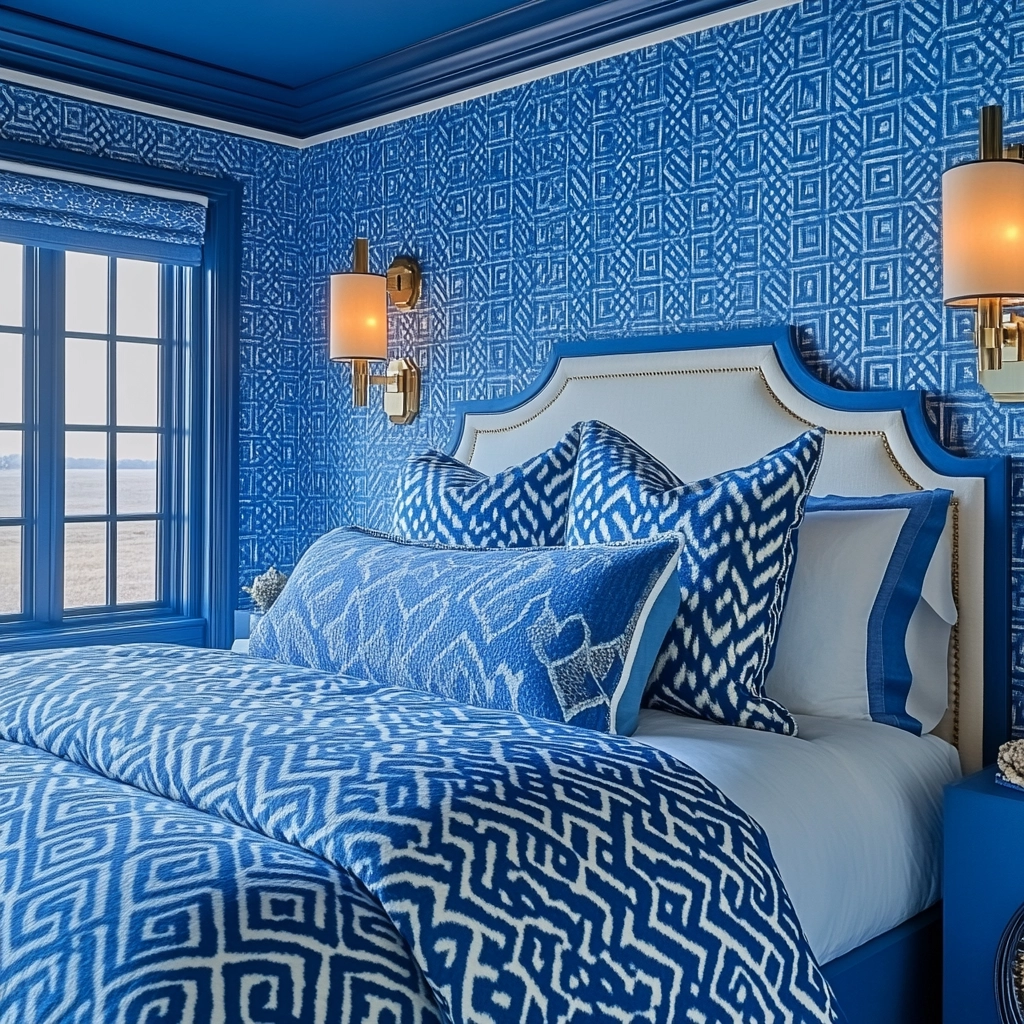 blue and white farmhouse bedroom 55