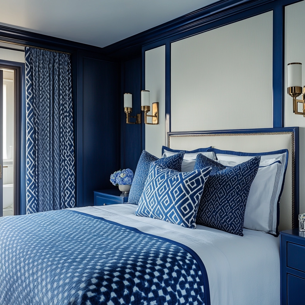 blue and white farmhouse bedroom 56