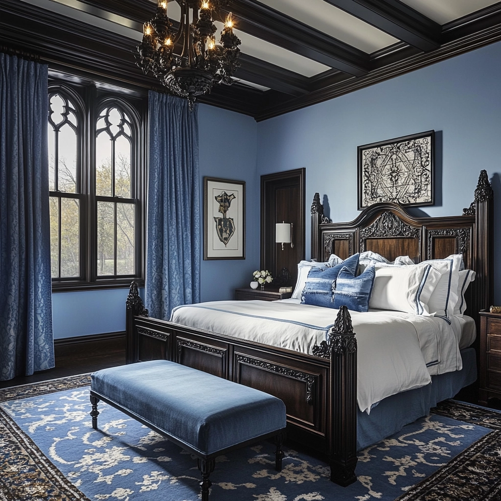 blue and white farmhouse bedroom 57