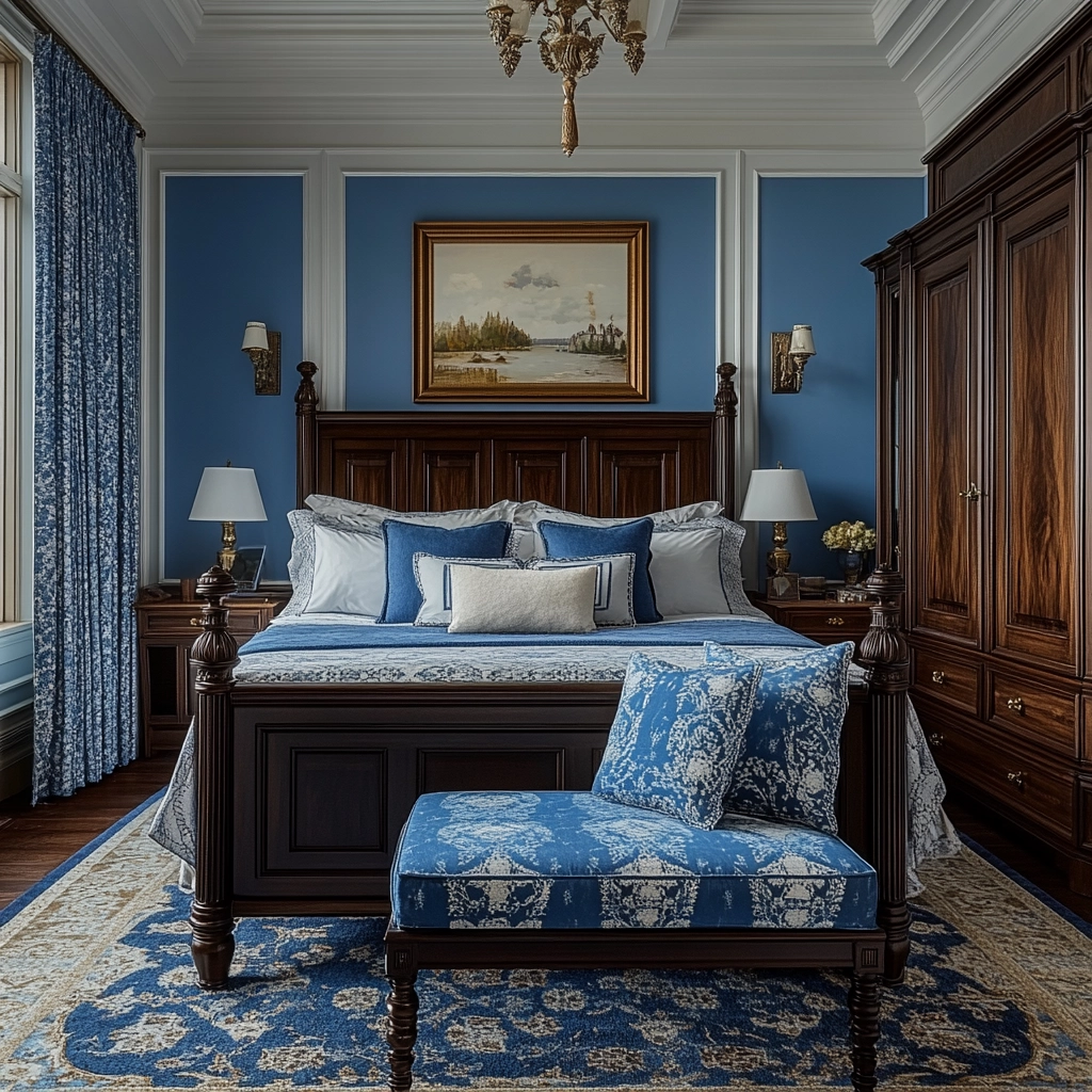 blue and white farmhouse bedroom 58