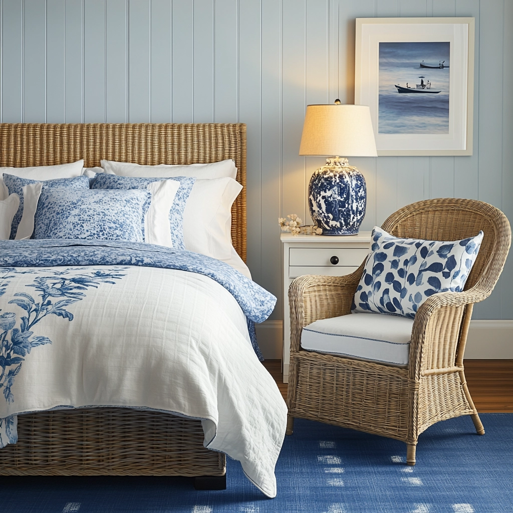 blue and white farmhouse bedroom 6