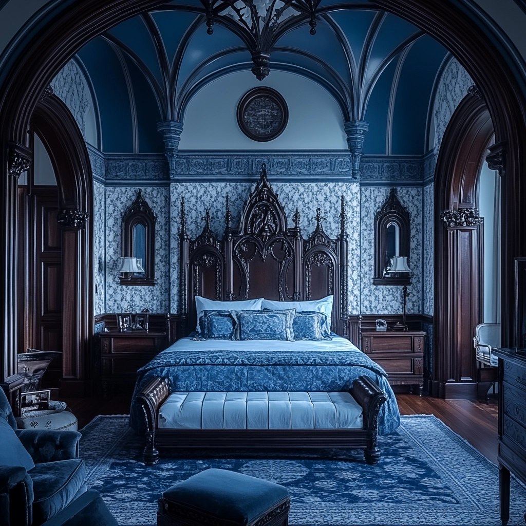 blue and white farmhouse bedroom 60