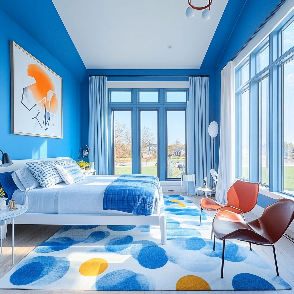 blue and white farmhouse bedroom 61