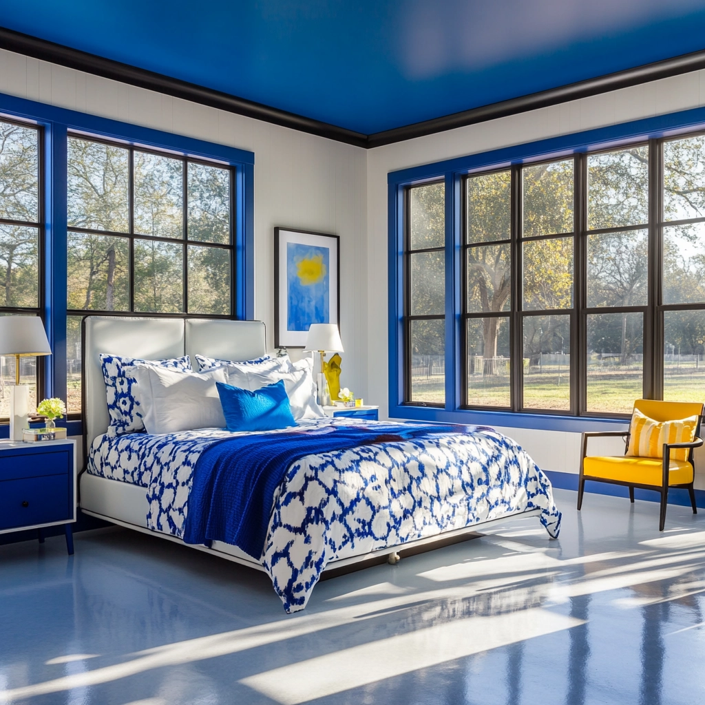 blue and white farmhouse bedroom 62