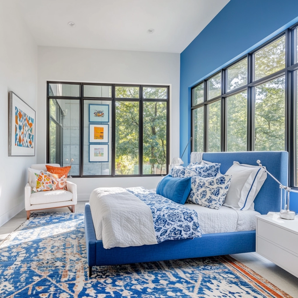 blue and white farmhouse bedroom 63