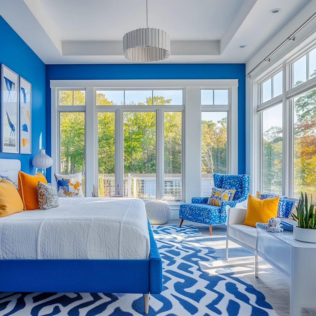 blue and white farmhouse bedroom 64