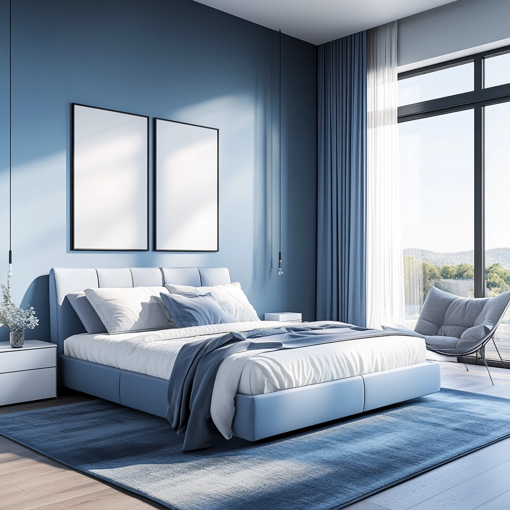 blue and white farmhouse bedroom 65