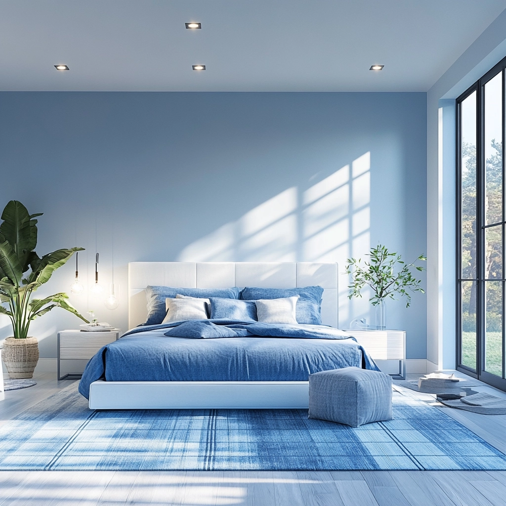 blue and white farmhouse bedroom 66