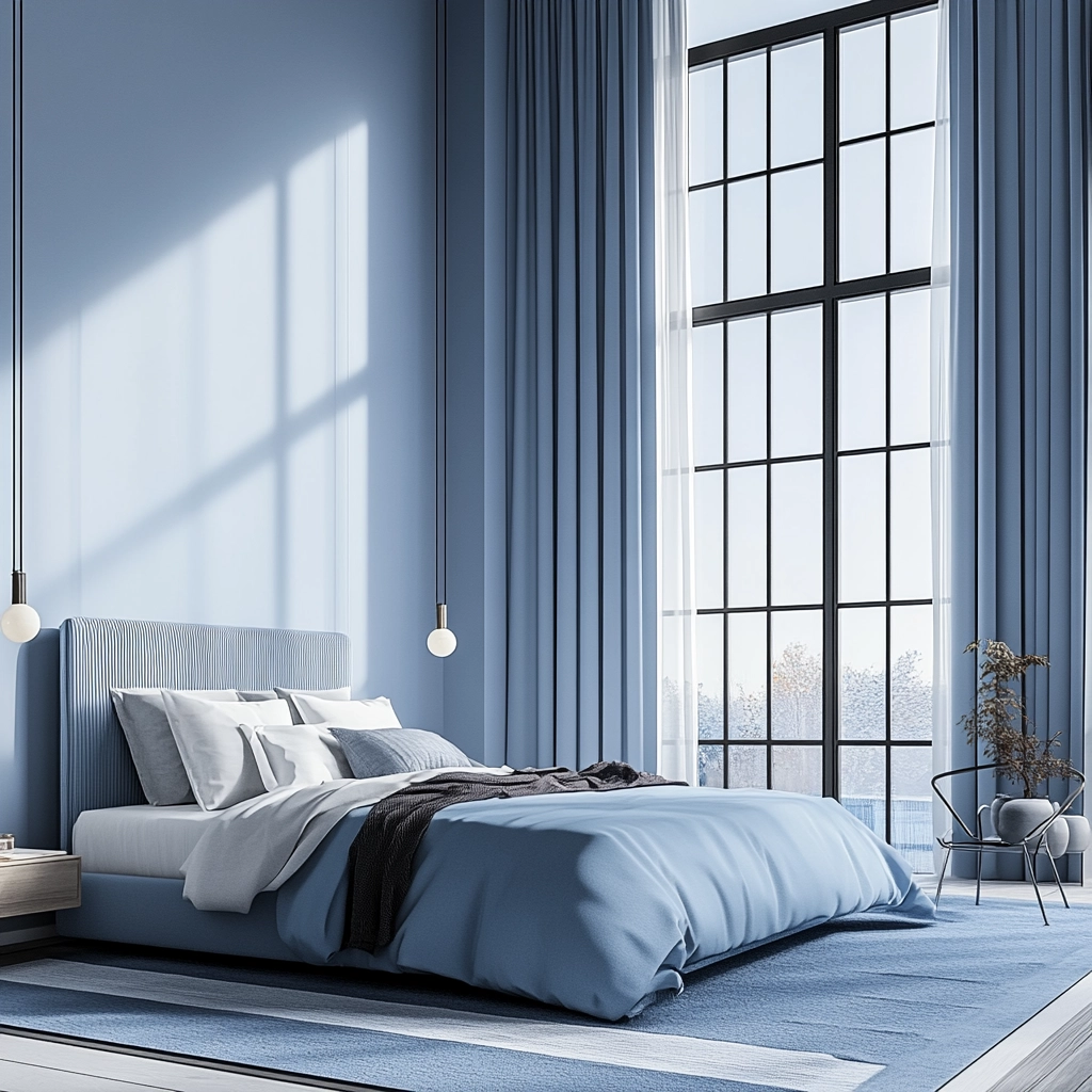 blue and white farmhouse bedroom 68