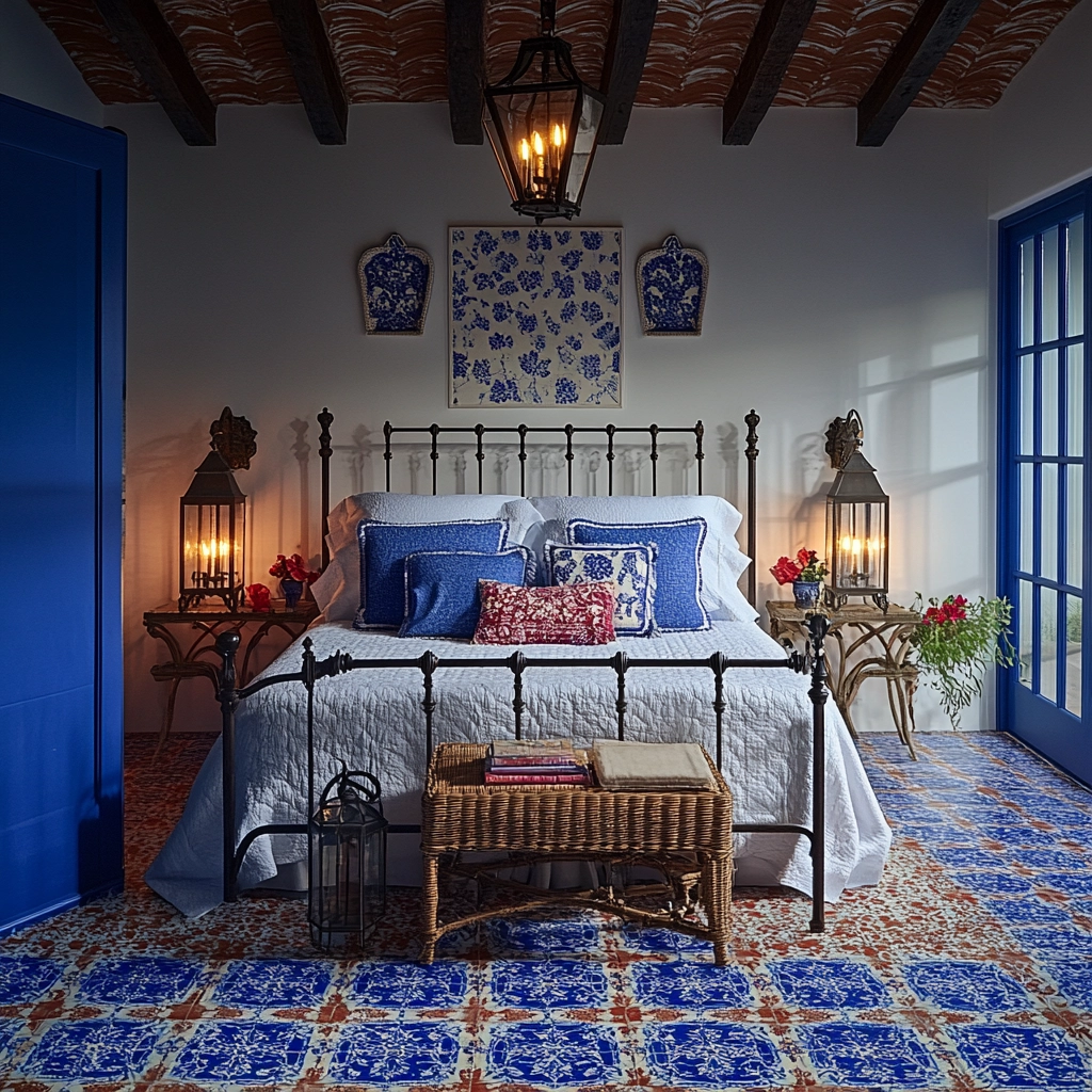 blue and white farmhouse bedroom 69