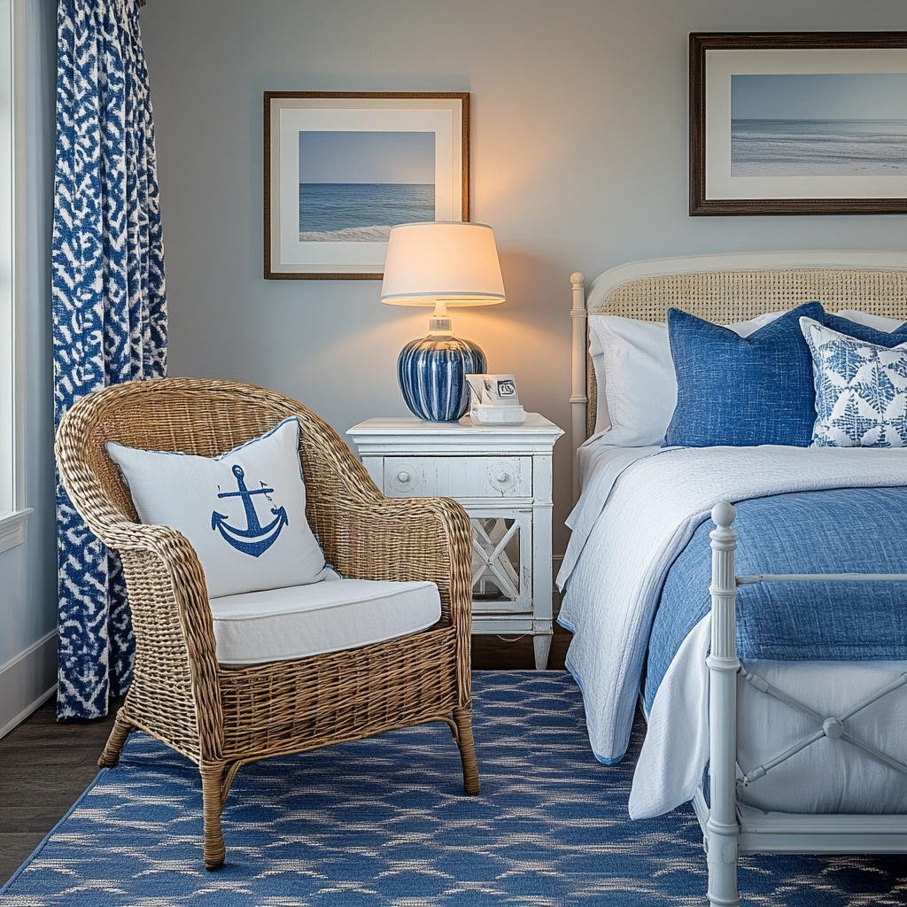 blue and white farmhouse bedroom 7