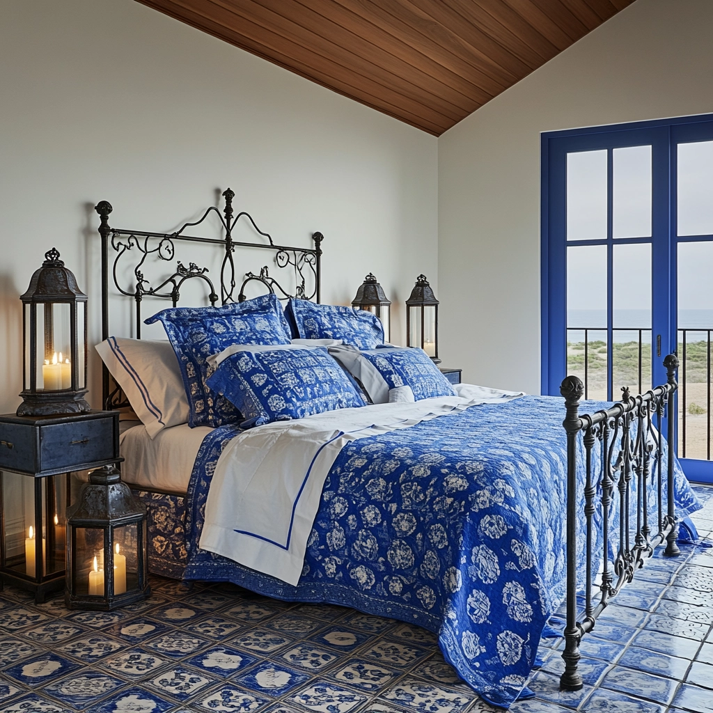 blue and white farmhouse bedroom 70