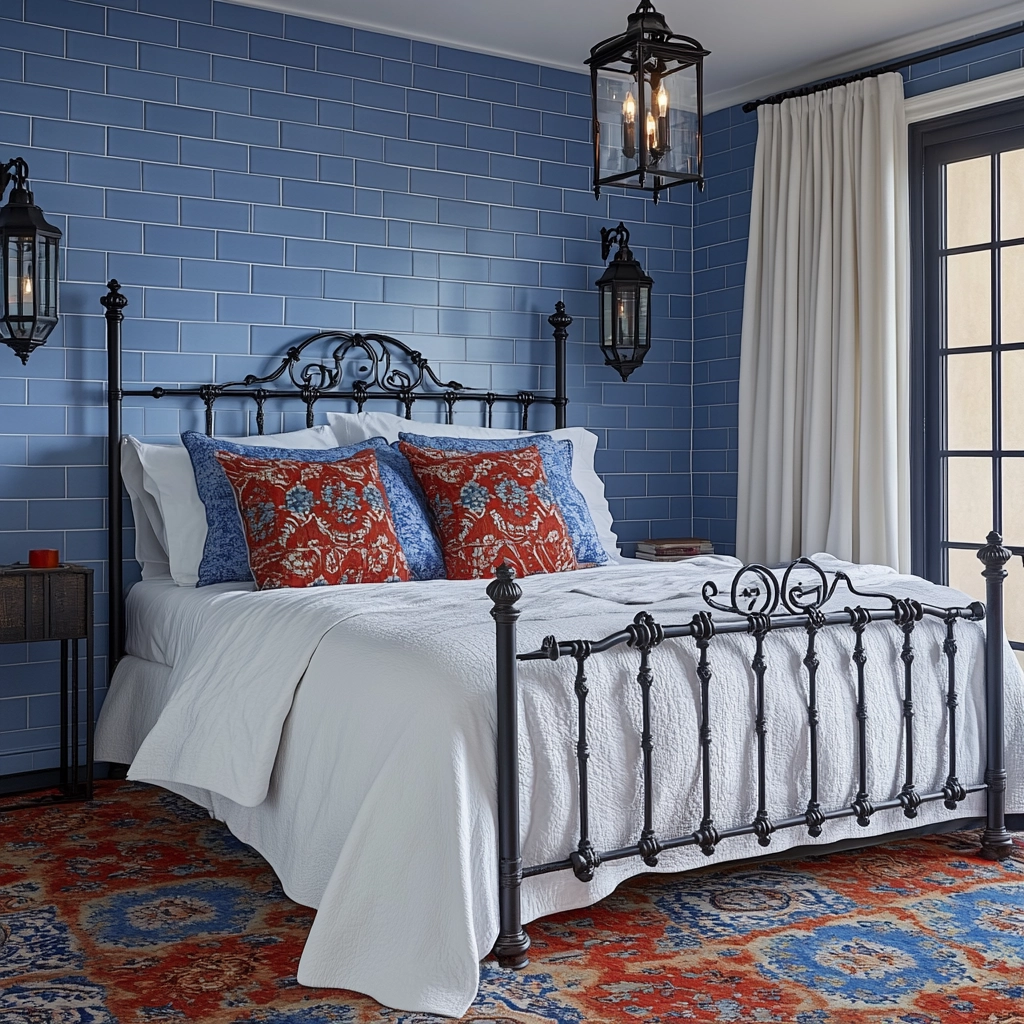 blue and white farmhouse bedroom 71